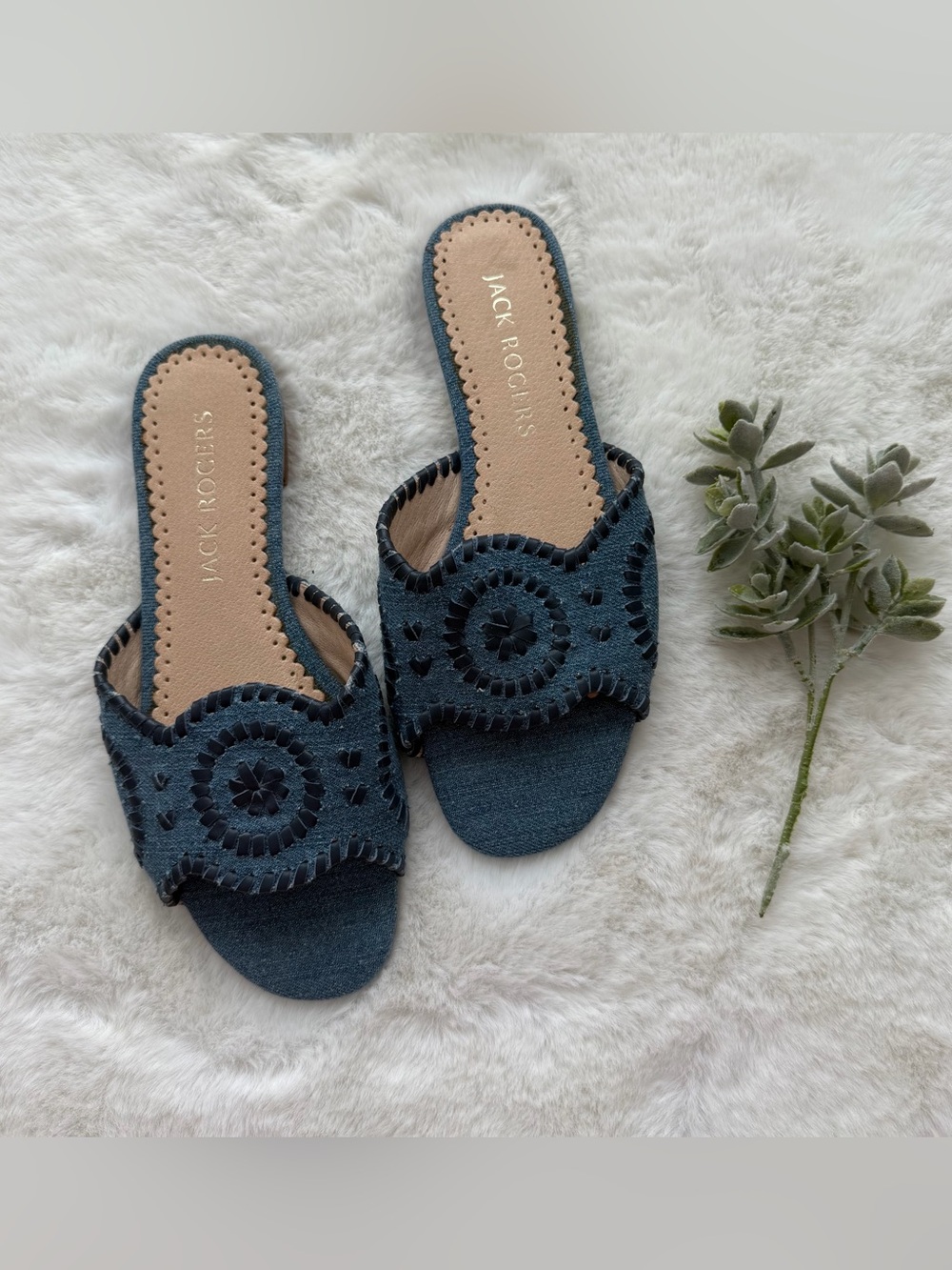 Jack Rogers | NWOT - Thompson Denim Whipstitch Slides - Blue - Size 7.5